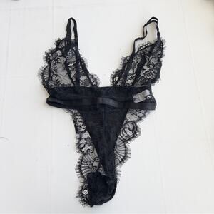 New SHEIN Classic Sexy Floral Lace Sheer Teddy Bodysuit Black Women’s SIZE L